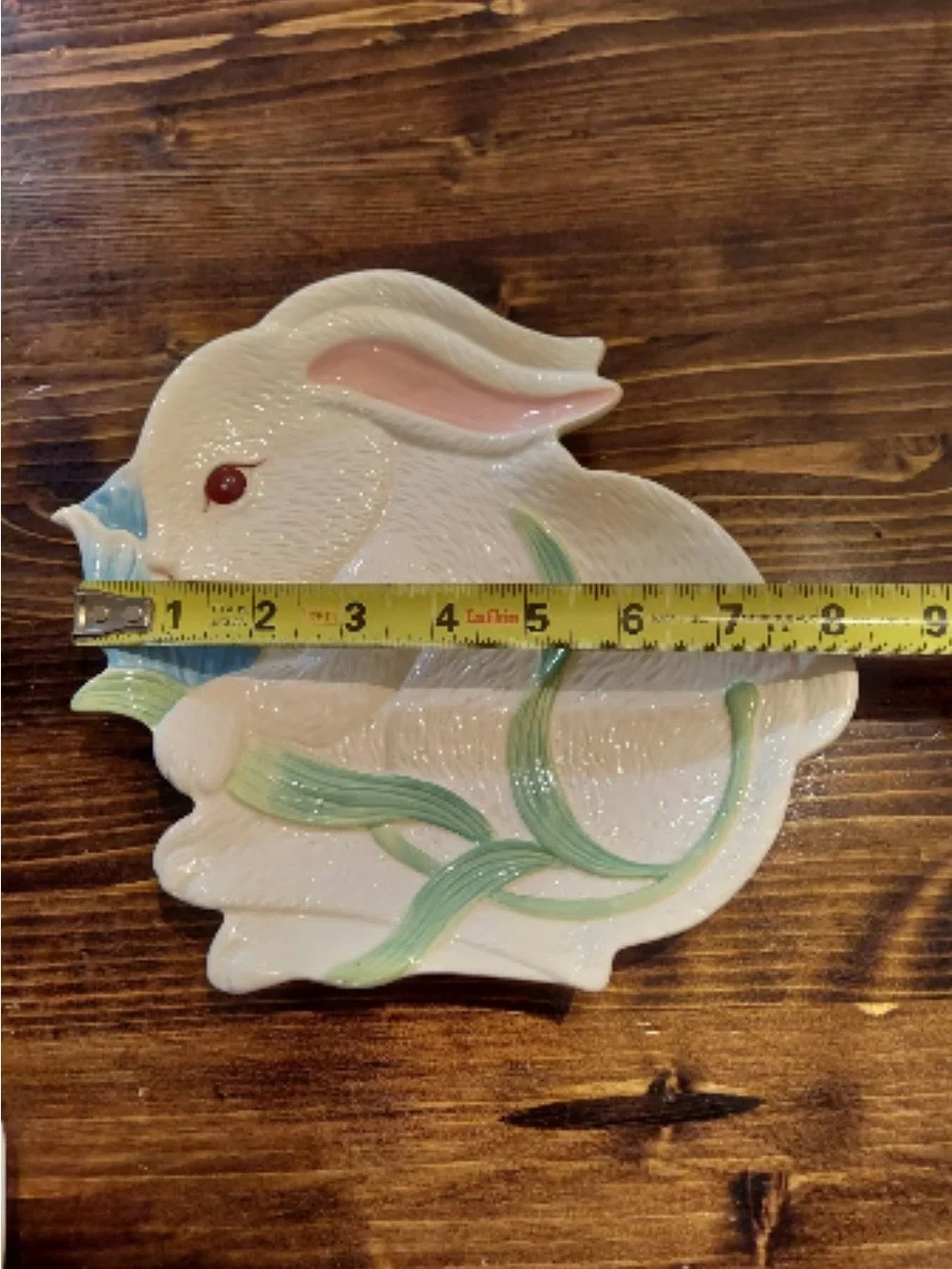 Hand Painted ceramic PIER 1 ceramic plate/dish Bunny & Tulip Flowers Easter